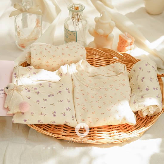 [2차제작중]쪼꼬미는 달라~소프트 귀염 실내복, 흩날리는 꽃들이야기 - pink flower or violet flower soft cotton baby homewear set