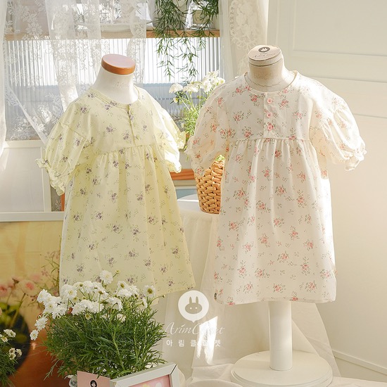 [new10%↓ 5.16 11am까지] 아기 바람이 전하는 귀여운 꽃향기라죠 - olive, peach flower cotton baby dress