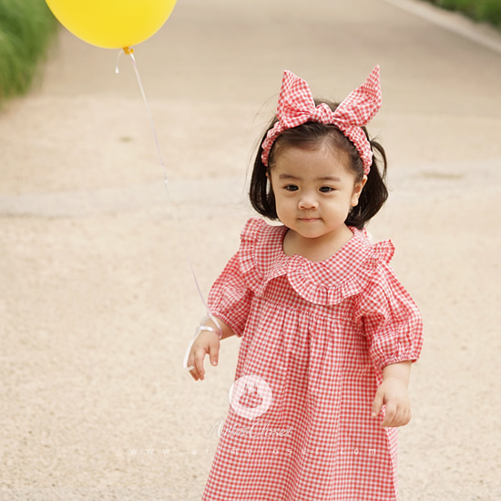 [2차제작] 뿌잉뿌잉, 그녀의 귀여운 러브시나리오 - lovely orange red check baby cotton dress