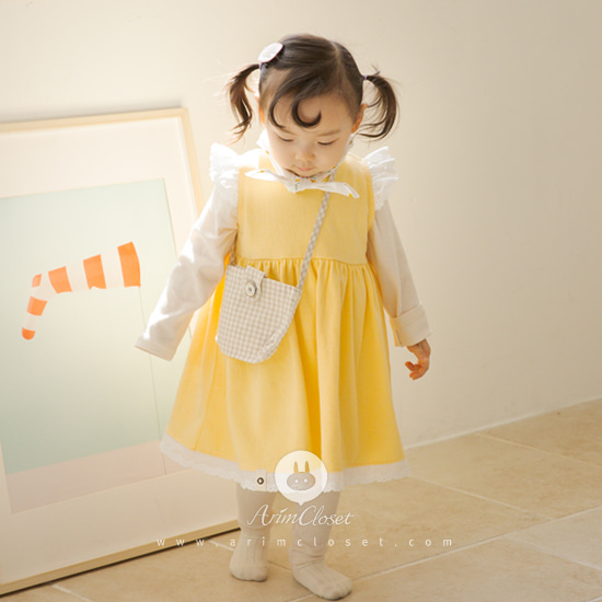 [2차제작] 작은 날개가 너무 귀여운 아기 병아리 - lace point yellow cute baby cotton dress