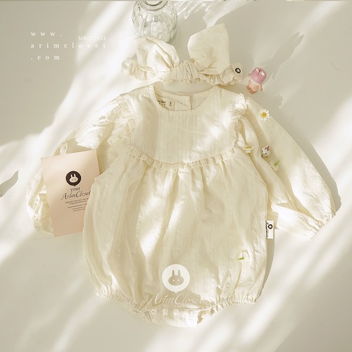 [Scratch_sale]햇살아래 청순함이 반짝이는 우리 아가 :) - lovely cream lace cotton  premium baby bodysuit